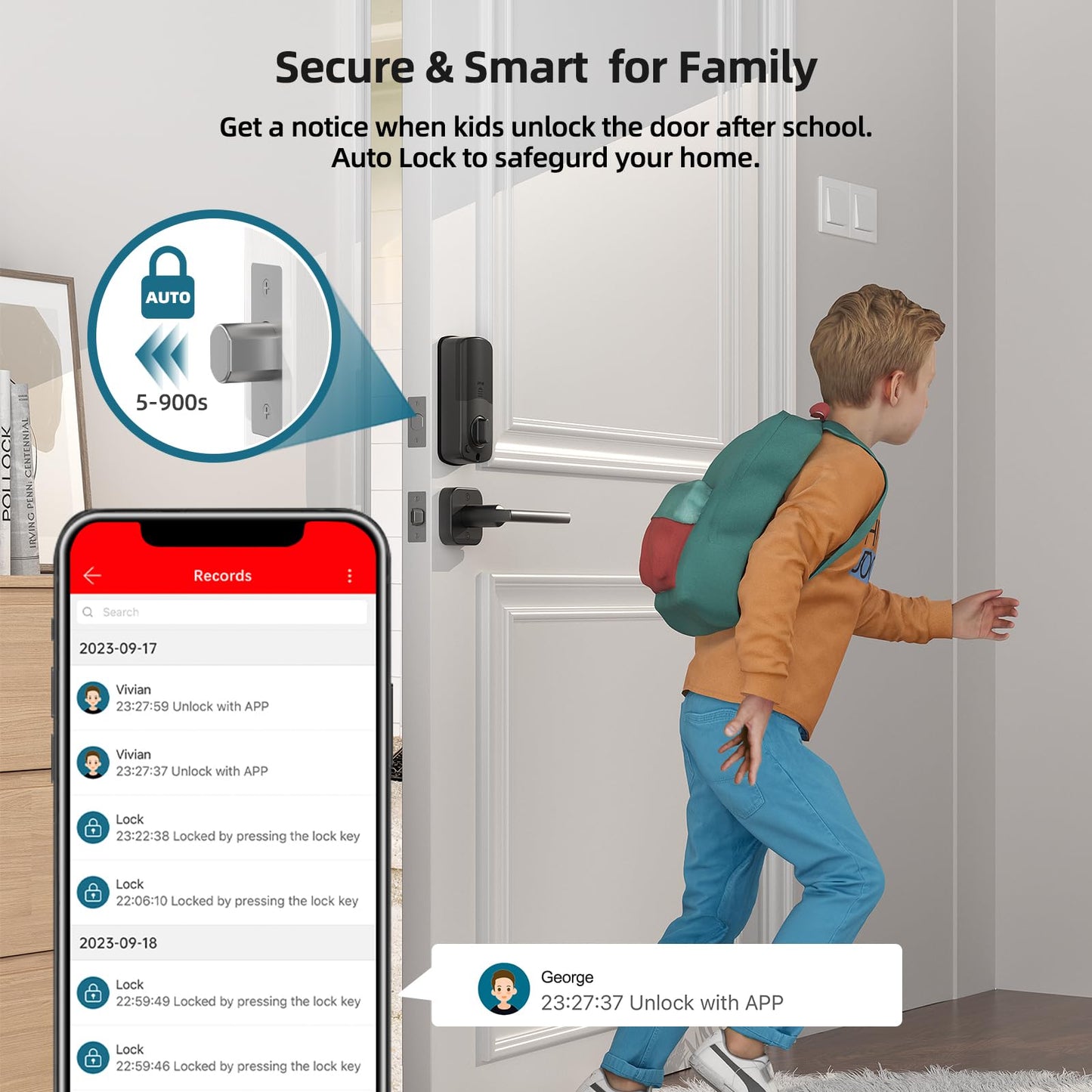 Keyless Door Lock with Handle Set - SMONET WiFi Fingerprint Smart Locks for Front Door, App Remote Control, Digital Bluetooth Keypad Deadbolt Set with Alexa, Auto Lock, Code, Fobs for Home Black