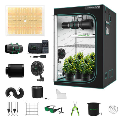 MARS HYDRO 4x4 Smart Grow Tent Kit with WiFi-Integrated Controller 43,300W TSW2000 LED Programmable&Dimmable Grow Light,48"x48"x80" 1680D High Reflective Mylar,6 inch Automatic Ventilation System