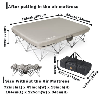 Naturehike CosyWild 2 Person Camping Cot Frame Only, Air Mattress Not Included, Folding Full Size Camping Bed Frame with Side Pocket and Carry Bag