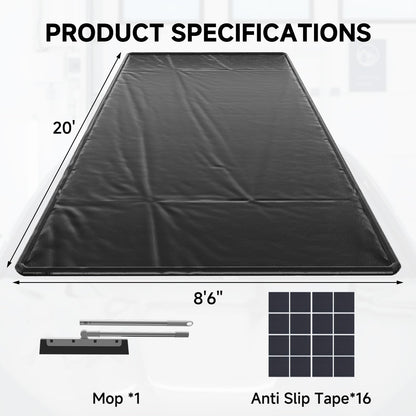 SUNYRISY 8'6" x 20' Containment Garage Floor Mat Under Car, Heavy Duty Waterproof Garage Carpet Floor Protection Non-Slip Parking Mat with Squeegee for Cars SUVs Trucks