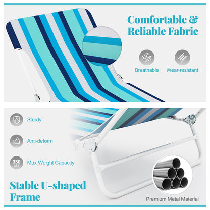 GYMAX Tanning Chair, 2Pcs Folding Beach Chairs with Adjustable Backrest, Footrest, 330lbs Capacity & Shoulder Strap, Portable Layout Sunbathing Loungers for Outside, Patio, Poolside