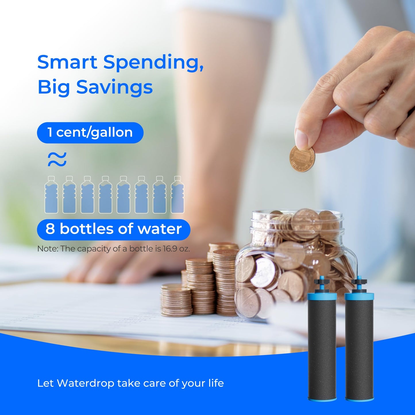 Waterdrop Gravity-fed Water Filter System, Reduces Lead and up to 99% of Chlorine, NSF/ANSI 42&372 Standard, with 4 Black Carbon Filters and Metal Spigot, King Tank Series,