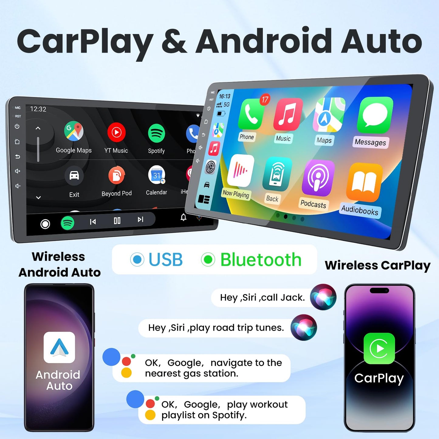 Car Stereo Radio for Jeep Wrangler JK 2007-2017 Grand Cherokee Compass, Android 13 4GB+32GB 10.1 inch Touchscreen with Wireless CarPlay Android Auto, GPS, WiFi, AM/FM, Backup Camera