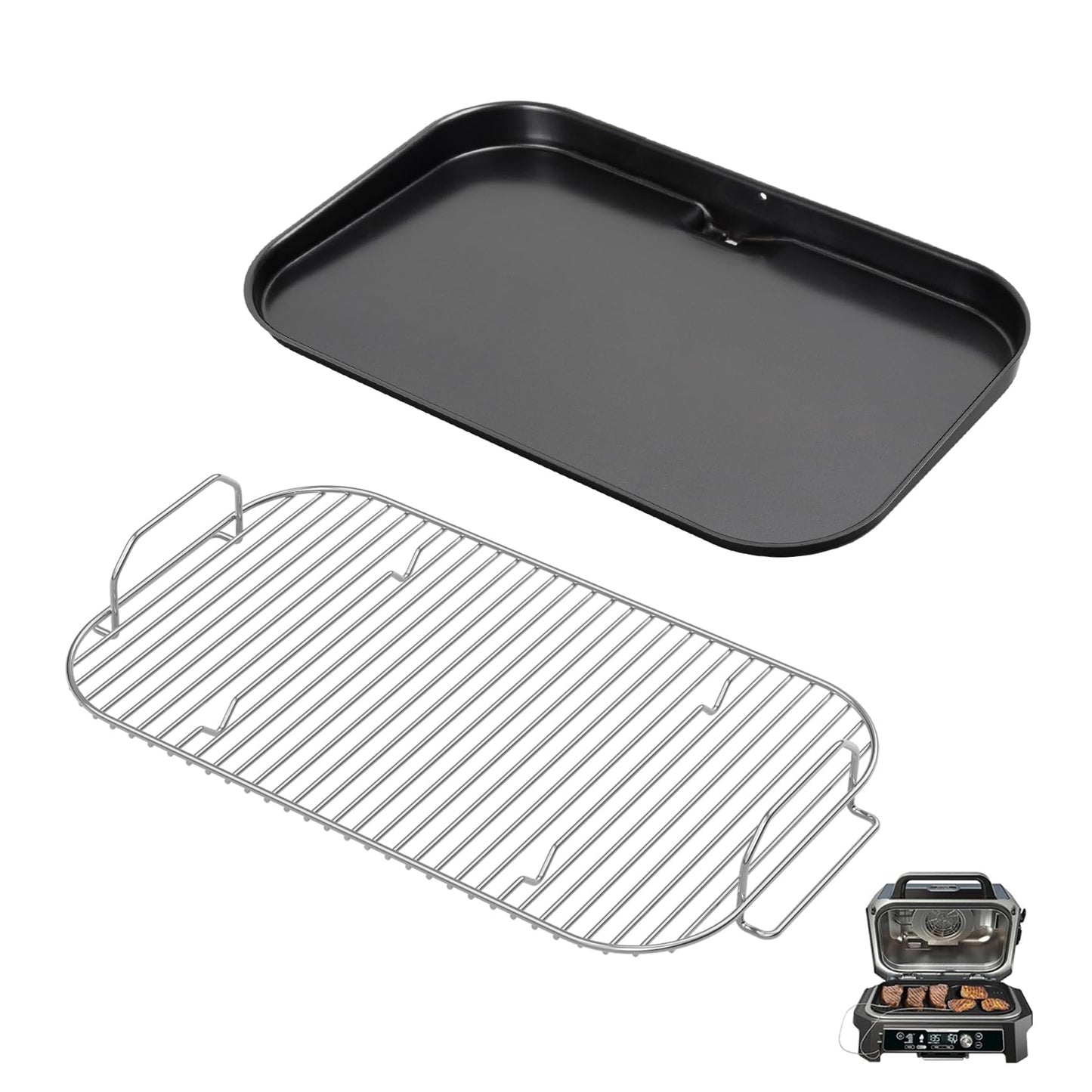 SafBbcue Griddle Plate & Smoke Rack for Ninja Woodfire Pro Connect XL Grill Ninja OG951 OG850 Grill Accessories, XSKGRIDLXL Flat Top Plate & XSKRSTRKXL Roast Rack for Woodfire OG800/900 Series