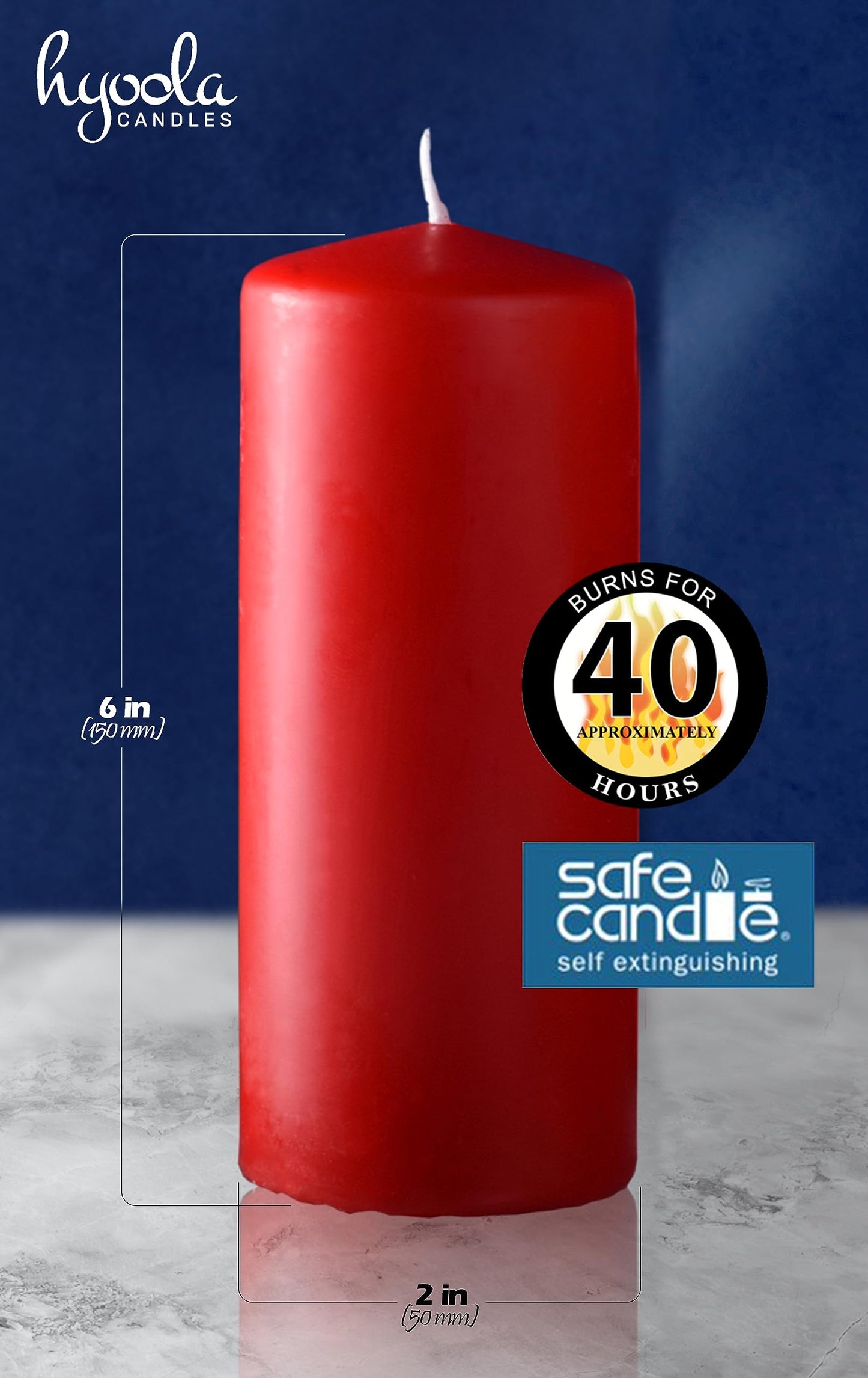 Hyoola Red Pillar Candles 2x6 Inch - 4 Pack Unscented Pillar Candles - European Made