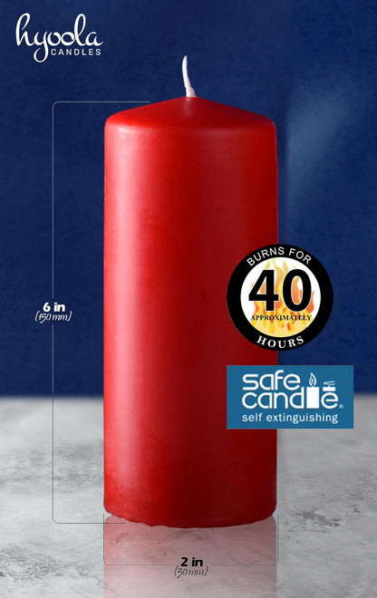 Hyoola Red Pillar Candles 2x6 Inch - 4 Pack Unscented Pillar Candles - European Made