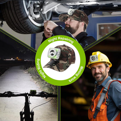 High-Power Rechargeable LED Mining Headlamp, Lightweight IP68 Waterproof Hard Hat Helmet Light for Miners, Outdoor Work, Hiking, Camping, Caving, Emergency Use (Miner Light Kit + Camouflage Hat)