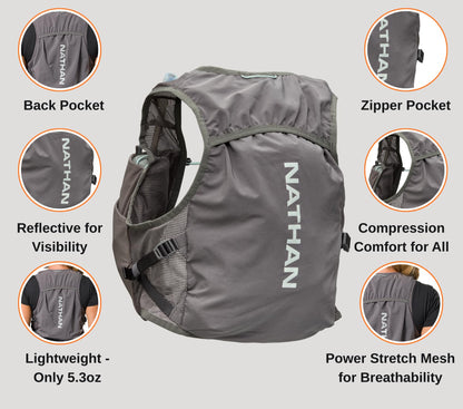 Nathan Women's Hydration Vest, Lightweight Breathable Running Gear with 2x14oz Hydrapak Flasks + 2L Bladder, Chafe-Free Mesh, Reflective for Visibility, Quick-Fit Setup, Pinnacle Breeze/Charcoal, L-XL