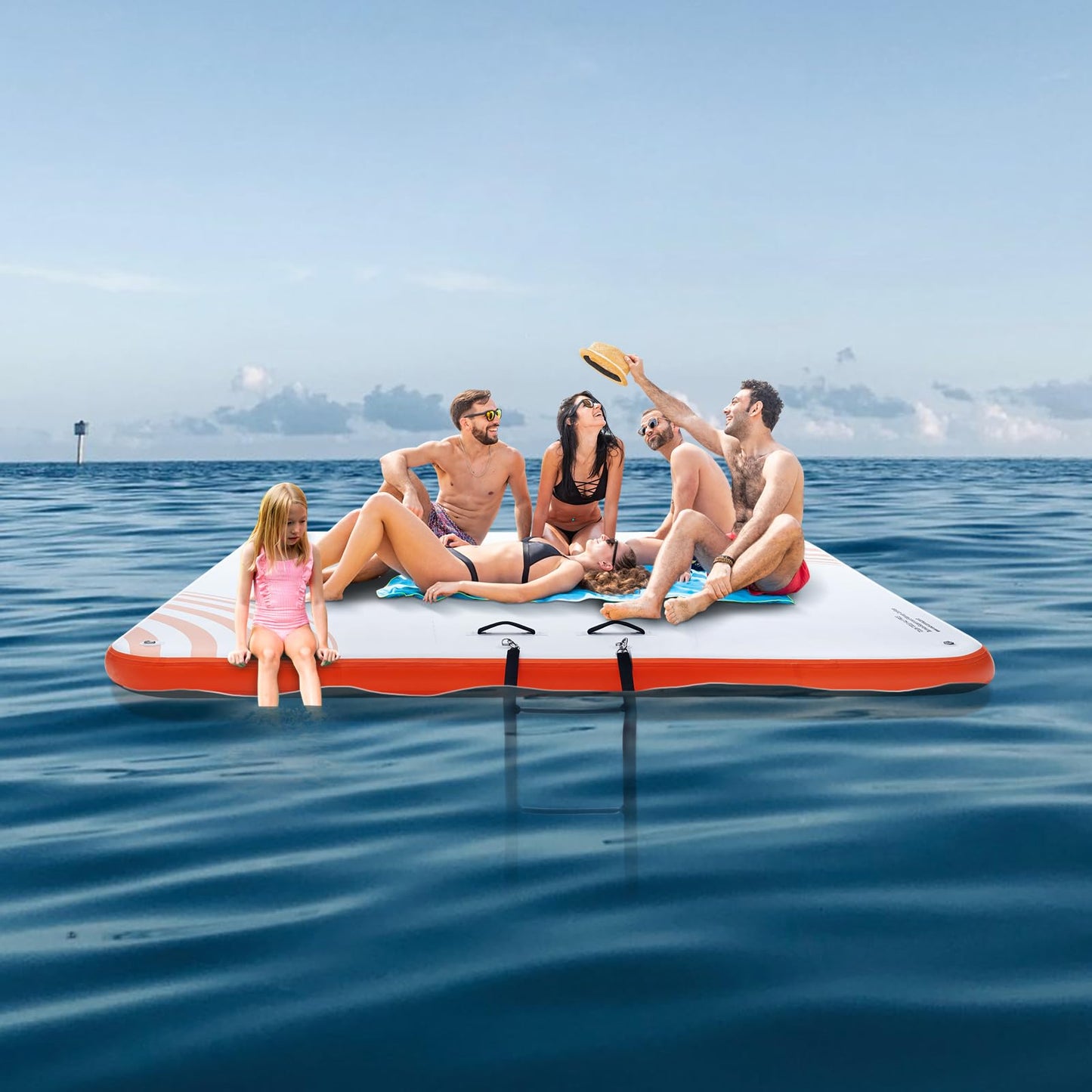 VEVOR Inflatable Floating Dock, 10 x 10FT Inflatable Dock Platform, Non-Slip Water Floating Dock Mat with Portable Carrying Bag & Detachable Ladder, Floating Platform Island Raft for Pool Beach Ocean
