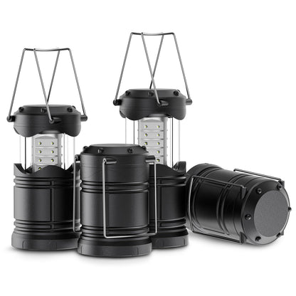 Lichamp LED Camping Lanterns 4 Pack, Battery Powered, Portable, Medium Size, Black, Model A4BK