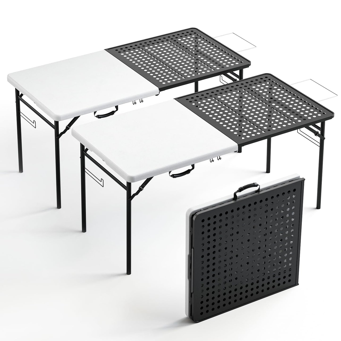 2 Pack 5ft Folding Table for Picnic Camping, Portable Outdoor Table with Metal Grid Grilling Surface, Heavy Duty Foldable Table for Cook Prep,Suitable for Camping, Backyard, Patio and Beach.