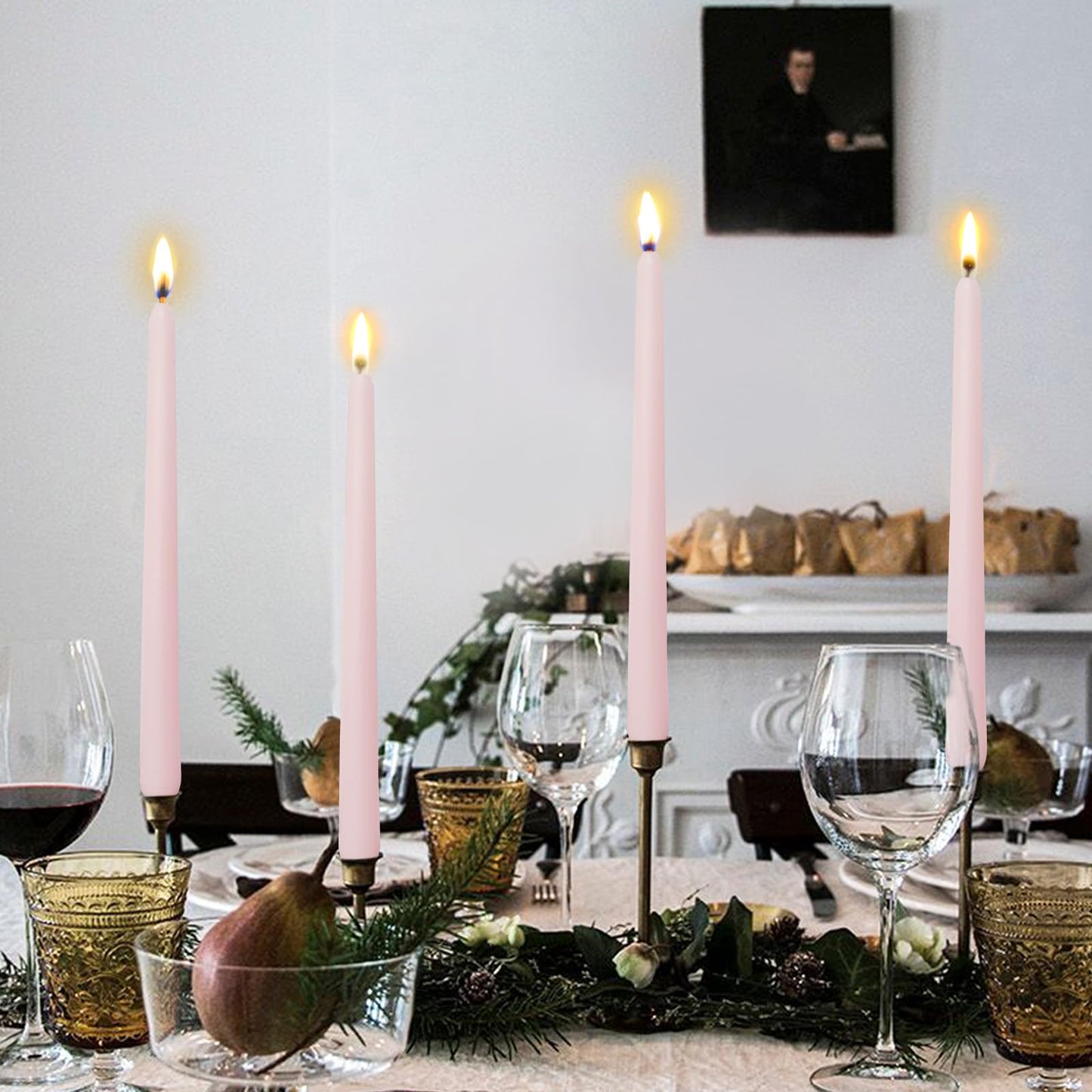Candlesticks Long Taper Candle,Rose Scented 10 Inches Light Pink Candle Sticks Smokeless Tapered Candles for Home Décor Holiday Gifts
