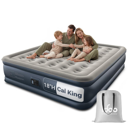 iDOO Cal King Air Mattress with Built in Pump, 18'' King Size Air Mattress for Home Guest, Upgraded Comfort Inflatable Blow up Mattress, 84'' Extra Long, Keep Feet from Dangling, Colchon Inflables