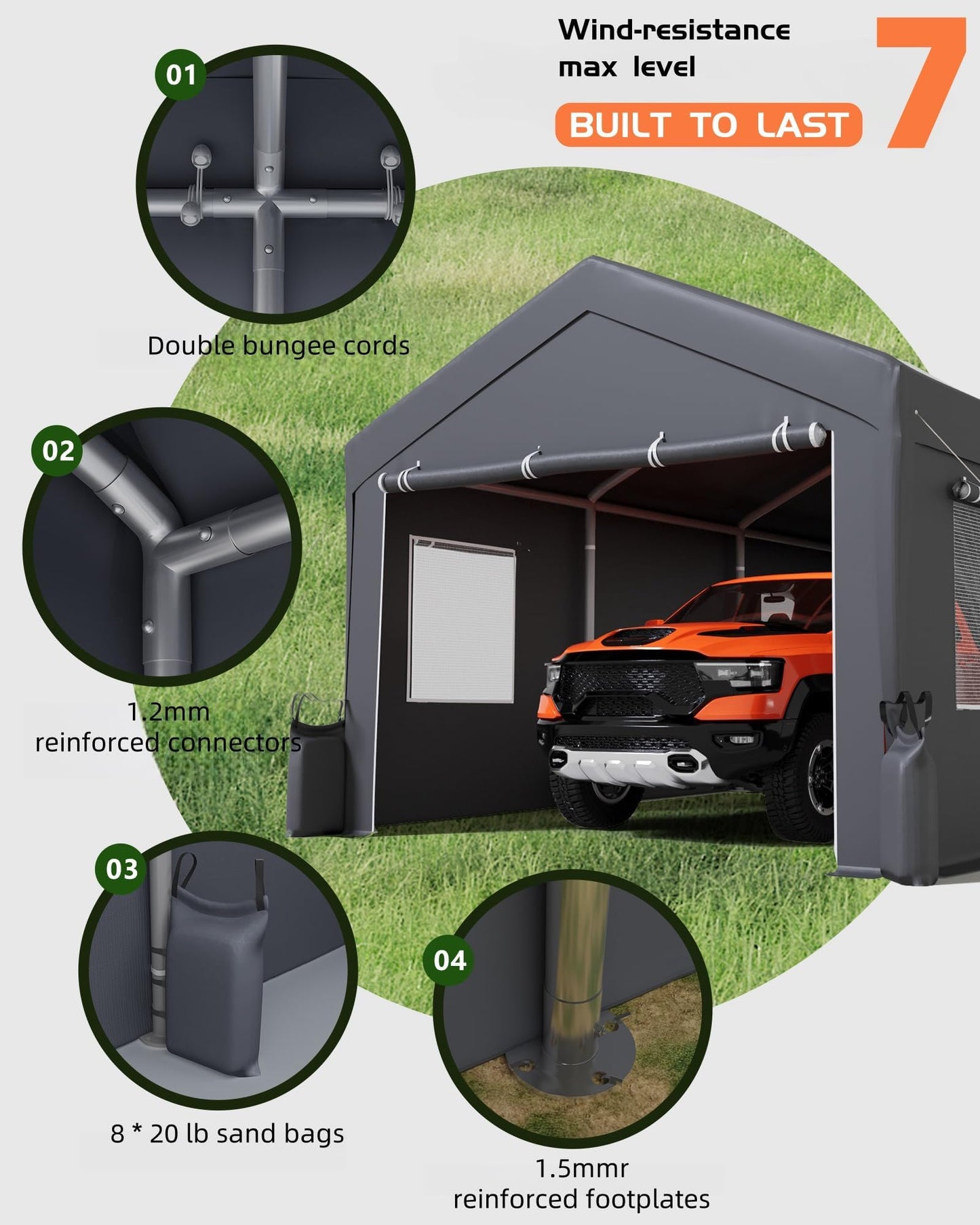 10X20 ft Heavy-Duty Metal Carport with Roll-Up Doors & 4 Windows, All Weather Extra Large Car Port, 200 g PE Tarp Cover Portable Garage for SUV, Sedan, Boat, Motorcycle & ATV Storage Shelter, Grey