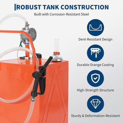 30 Gallon Fuel Gas Caddy Storage Tank, Portable Gas Caddy with Wheels, Manual Rotary Transfer Pump, Fuel Hose, Wide Fill Opening, Vent and Level Gauge, Mobile Gasoline Diesel Transfer Tank for ATV, Mower, Tractor, Car, Boat
