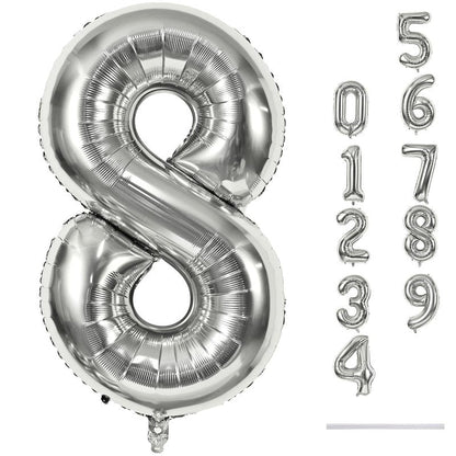 Silver Foil Balloon Number 8 for Boys, 40'' Giant Self Inflating Number Balloons Set 0-9 for Girls, Large Number 8 Helium Balloon for Women Men 8th Birthday Anniversary Party Decorations Supplies