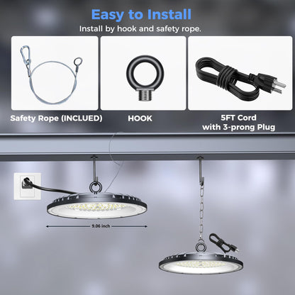 AIKVSXER 6 Pack 200W UFO LED High Bay Light, 30000LM 6000K Daylight LED Shop Lights, IP65 Waterproof Commercial Bay Lighting with Plug for Warehouse Garage Lights Workshop Gym Factory