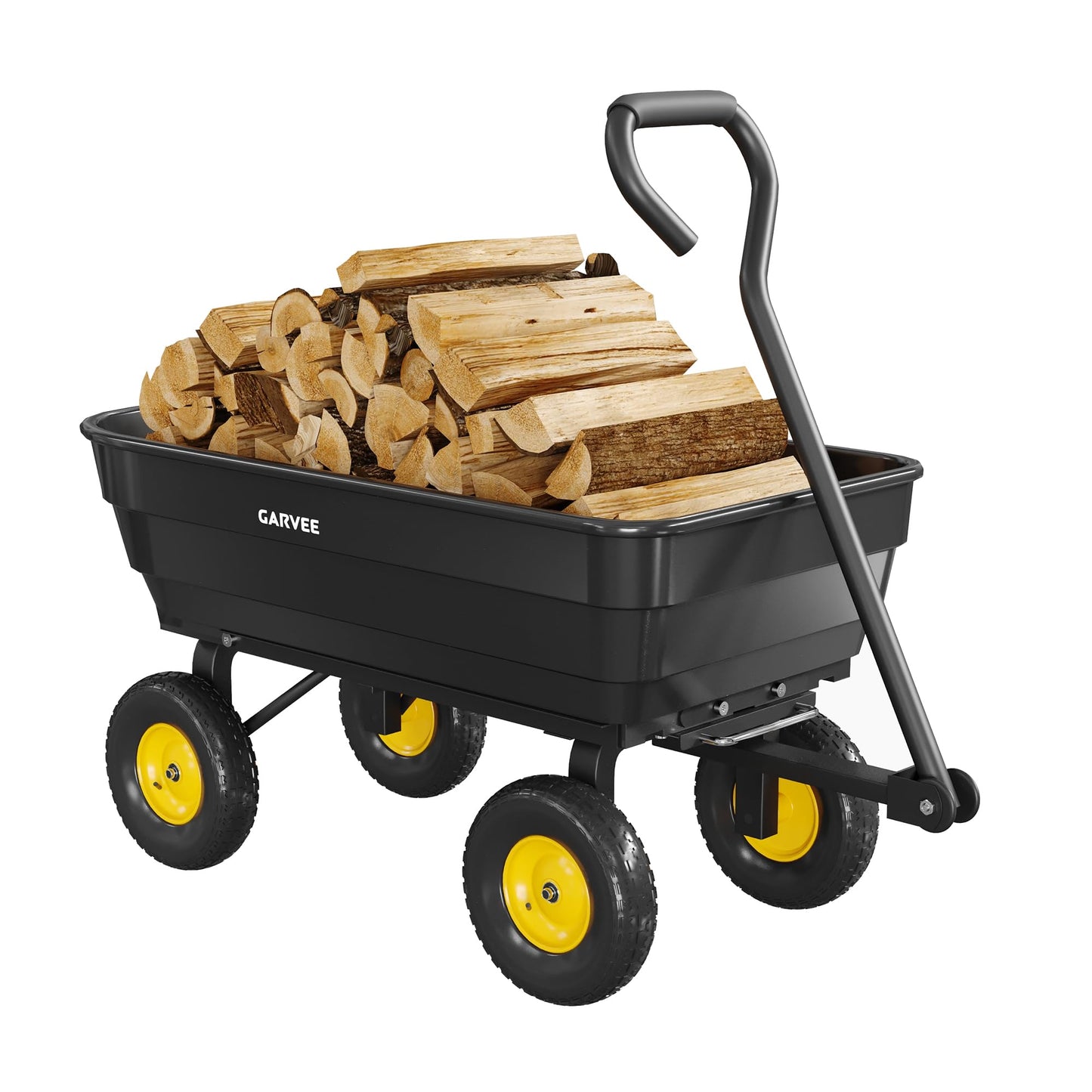 GarveeLife Poly Garden Dump Cart, 600 lb Wheelbarrow Yard Cart with 10 in Wheels, Quick-Dump & Towable Utility Wagon for Yard, Soil, Rocks（Black）