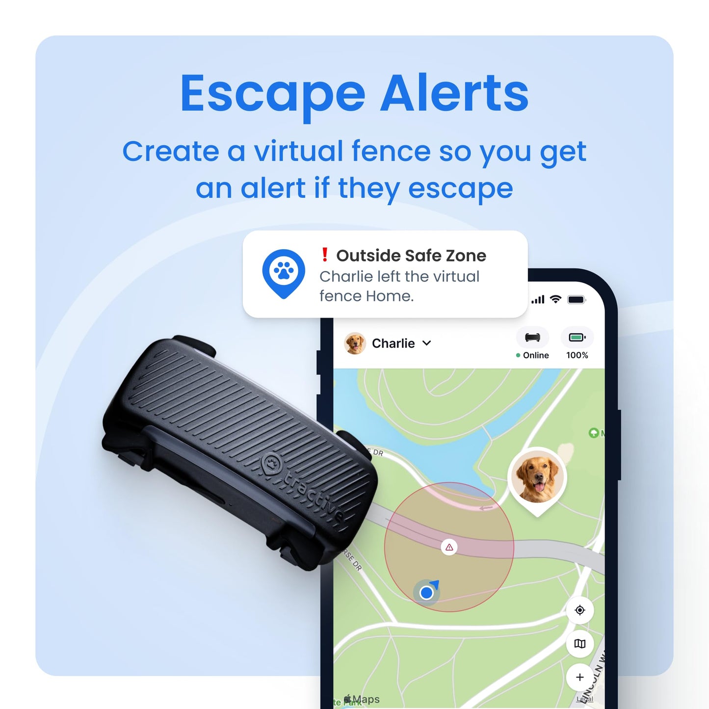 Tractive Smart Dog GPS Collar | Live Pet Tracker with Virtual Fence | Vital Signs Monitoring of Heart & Respiratory Rate | Bark Monitoring | LED Dog Collar (Blue, Medium)