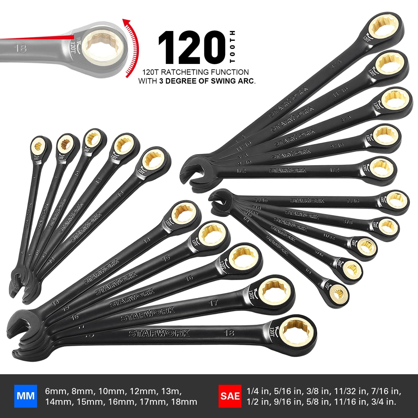 STARWORK TRUE MECHANIC 303-Piece Mechanics Tool Set, 120-Tooth Ratcheting Wrench Set, 1/4", 3/8", 1/2" Drive, Professional, SAE/Metric