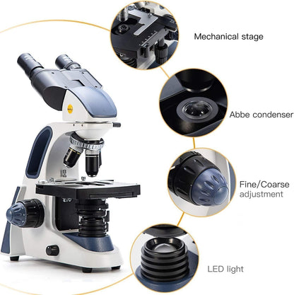 SWIFT SW380B Binocular Compound Microscope,40X-2500X with 2.0MP Camera,100pcs Microscope Slides,Microscope Kit for Students School Lab