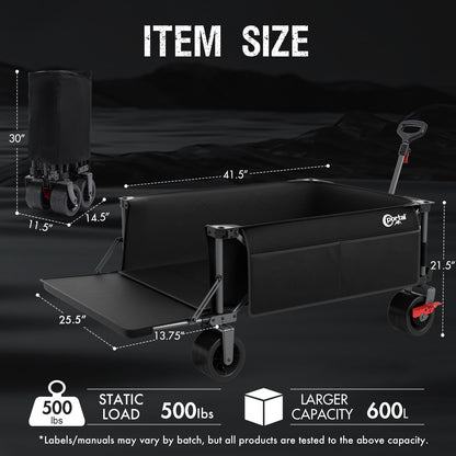 Portal 26" Extra Wide 55" Long Foldable Wagon with Tailgate, Large 600L Collapsible Wagon with Cargo Net, 500 LBs Heavy Duty Utility Cart with Big All-Terrain Wheels for Beach, Camping, Sports, Dogs