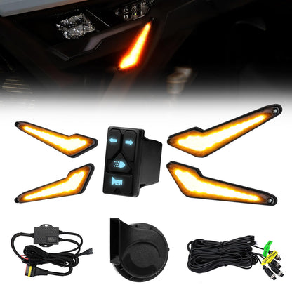 KEMIMOTO Triangle UTV Turn Signal Kit with Horn, and Integrated Switch, Pre-Wired, Plug and Play UTV ATV Blinker, Universal Street Legal Turn Signals Compatible with Polaris, Can-Am, Teryx, CFMOTO