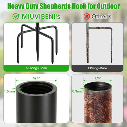 Skiennix 79-Inch Double Shepherds Hooks - Heavy Duty Bird Feeder Pole with 5-Prong Base for Outdoor Use