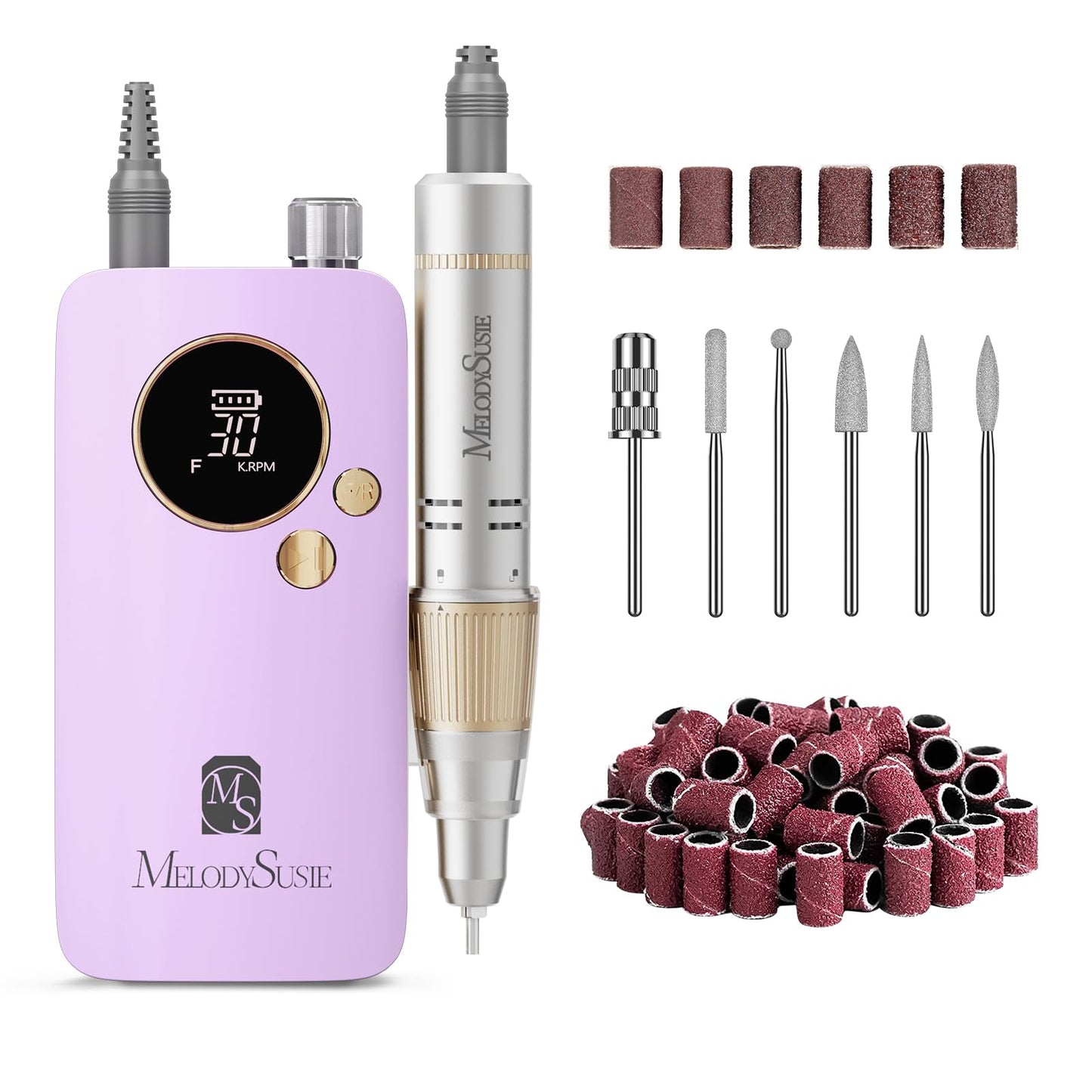 MelodySusie Portable Nail Drill 30000 RPM,SC320F Professional Rechargeable Electric Nail File,Cordless Nail E File for Acrylic Nails Gel Polishing Removing,Efile Nail Kit for Manicure Salon Home,White