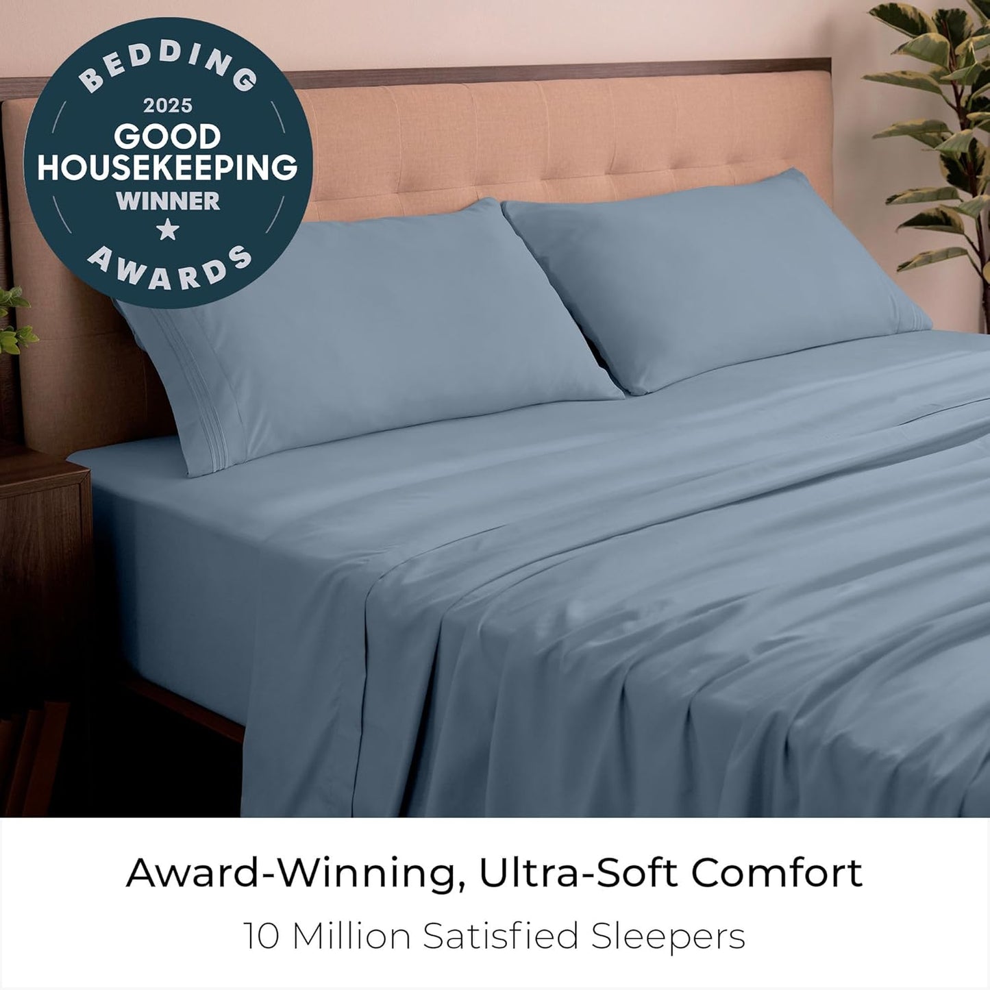 Mellanni California King Sheets Set | 4-Piece Hotel Luxury Bedding - Extra Soft, Cooling, Wrinkle-Resistant (Cal King, Blue Hydrangea)