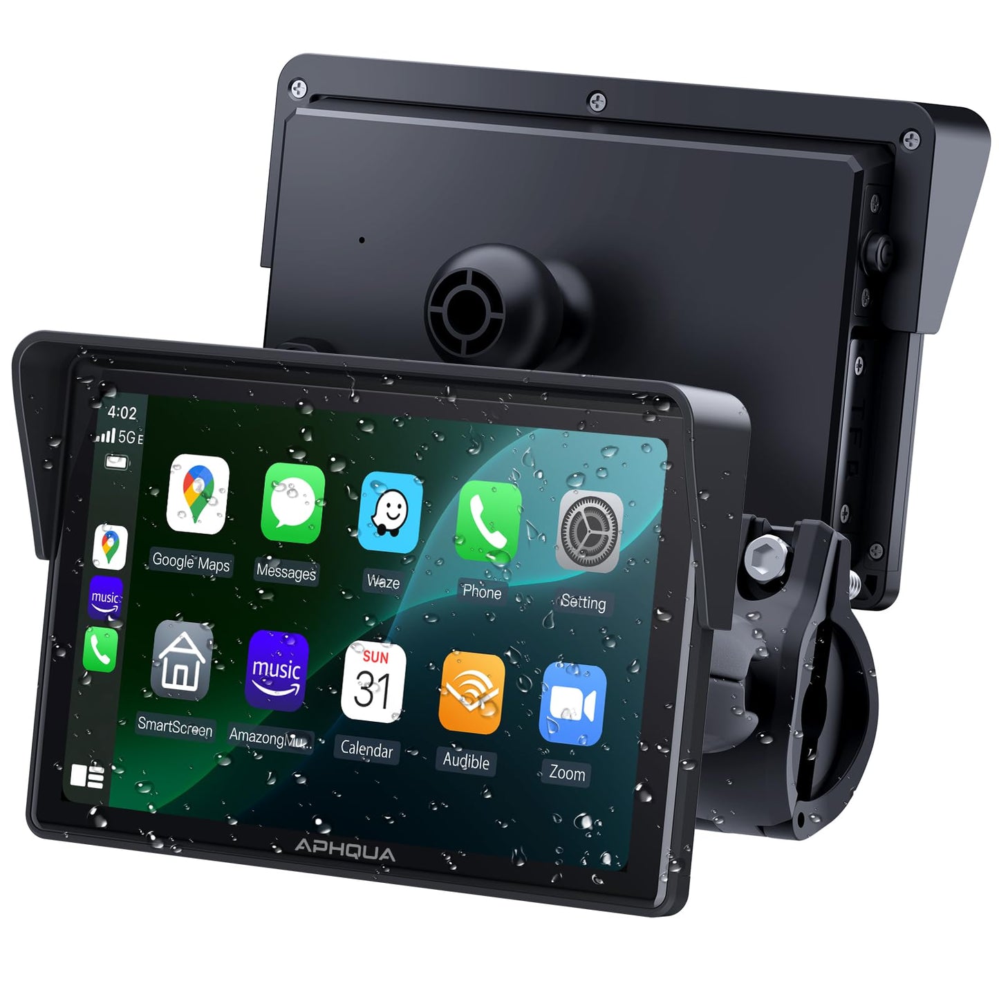 5 Inch Motorcycle CarPlay & Android Auto Display – IP67 Waterproof Touchscreen, Dual Bluetooth, TF Card, GPS Navigation, Voice Control, Universal Mount – APHQUA 522