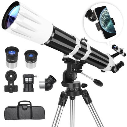 Hawkko Telescope, 90mm Aperture 900mm Astronomical Refractor Telescope for Adults High Powered - Multi-Coated Professional Telescopes for Astronomy Beginners with AZ Mount, Carry Bag, Phone Adapter