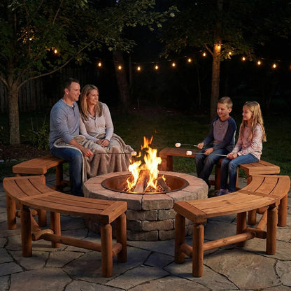 FORTUNO Outdoor Wooden Curved Backless Porch Bench Rustic Style Cedar/Fir Wood Log Fire Pit Bench for Patio Garden Deck and Backyard, 40"-54" W×13" D×16.5" H, Brown, 2 Packs