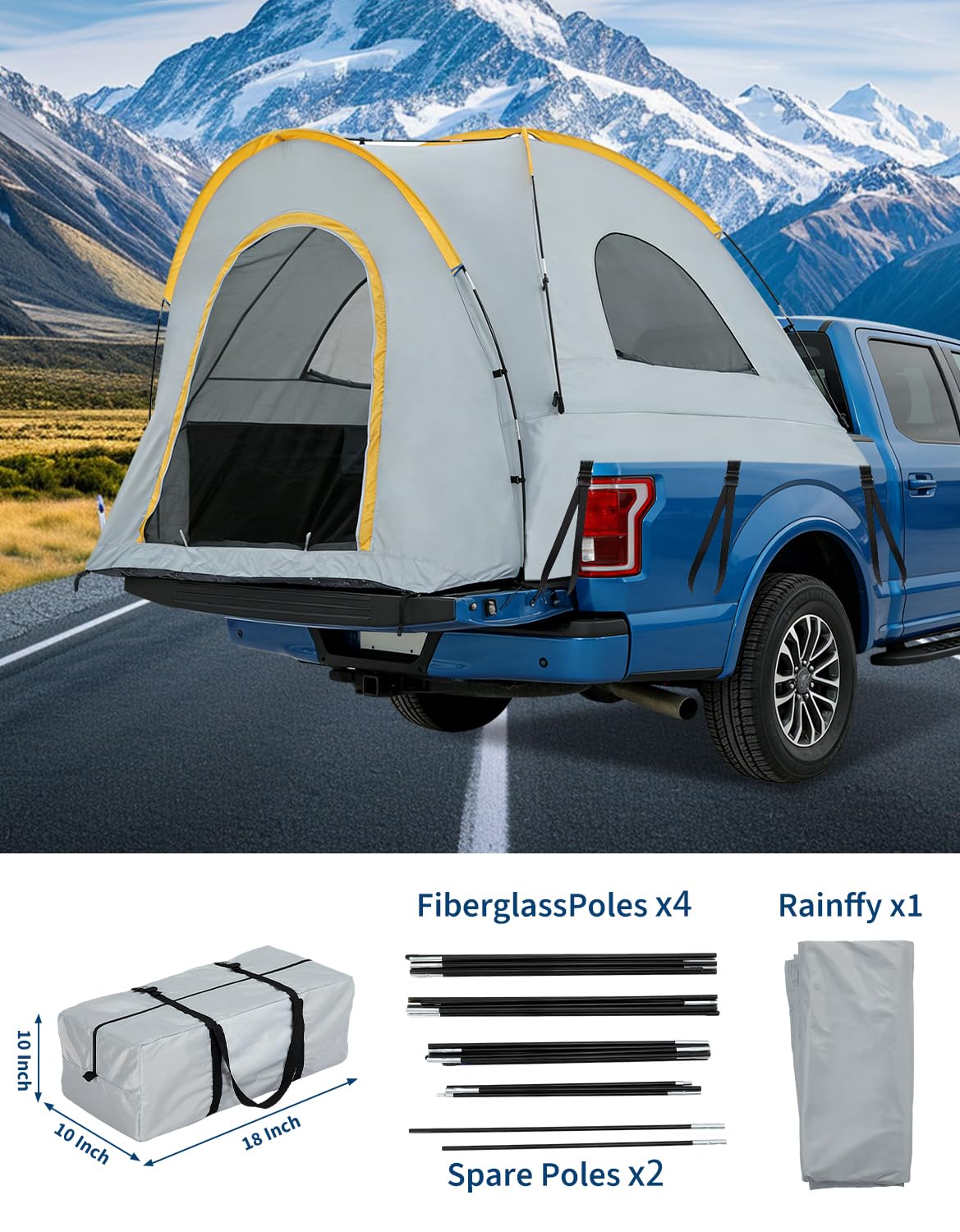 Waterproof Double Layer Truck Bed Tent for 2 Person, Fits Most 5 to 8.2 ft Pickup Beds, PU3000 Oxford Camping Tent with Rainfly, Easy Setup Portable Truck Tent, Medium