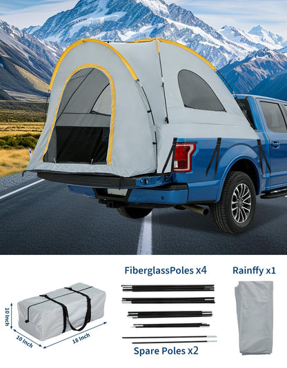 Waterproof Double Layer Truck Bed Tent for 2 Person, Fits Most 5 to 8.2 ft Pickup Beds, PU3000 Oxford Camping Tent with Rainfly, Easy Setup Portable Truck Tent, Medium