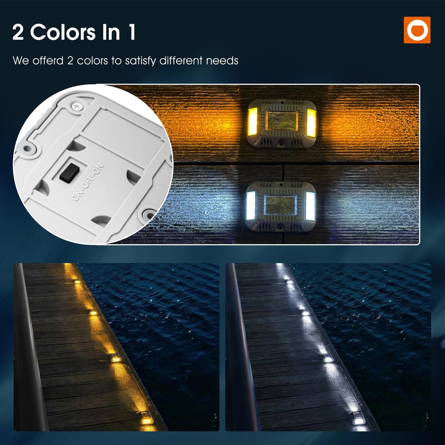 addlon Solar Dock Lights Marine 24 Pack, 2CCT Outdoor Driveway Marker Deck Lights, IP67 Waterproof, Solar Powered Deck Light for Pathway Warning Step Sidewalk Patio, Warm White & Cool White, FCC