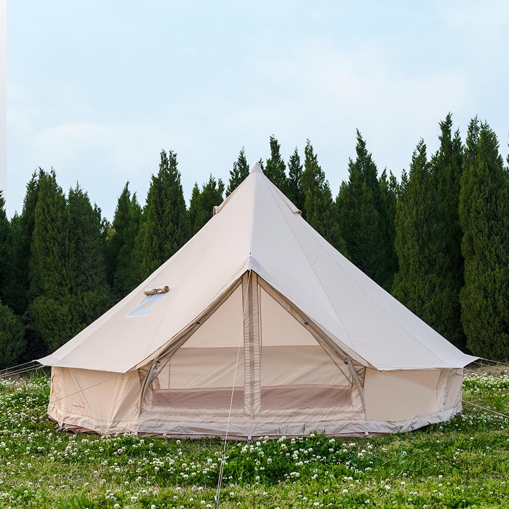 Bell Tent with Stove Jack, Spacious 13.1ft Family Glamping Yurt, 4-6 Person, 4 Season, Easy Setup, Waterproof, Ventilated Outdoor Shelter (13.1ft(Beige))