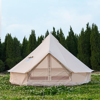 Bell Tent with Stove Jack, Spacious 13.1ft Family Glamping Yurt, 4-6 Person, 4 Season, Easy Setup, Waterproof, Ventilated Outdoor Shelter (13.1ft(Beige))