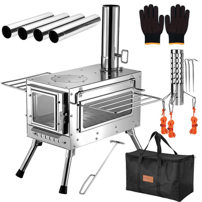 Camping Wood Stove，Wood Burning Tent Stove，Portable Hot Tent Stove for Camping, Hunting, Ice Fishing，Cooking，Shelter