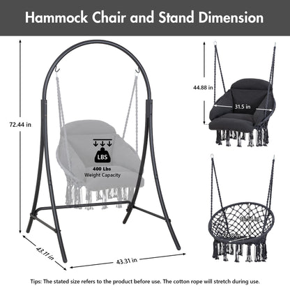 ANOW Hanging Swing Chair with Stand Included, Heavy Duty Hammock Chair with Stand and Removable Padded Cushion, Max 400 Lbs, Dark Grey