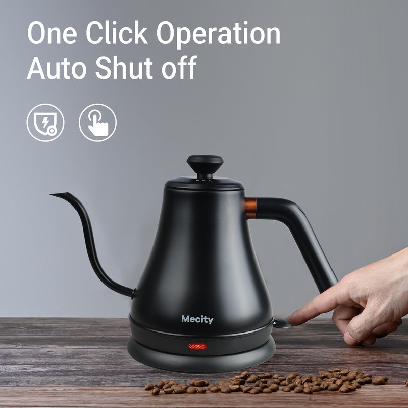 Mecity Electric Kettle Gooseneck Water Kettle Stainless Steel Tea Kettle Water Boiler Fast Heating, Auto Shut Off, 27 fl oz, 1000W, Matte Black