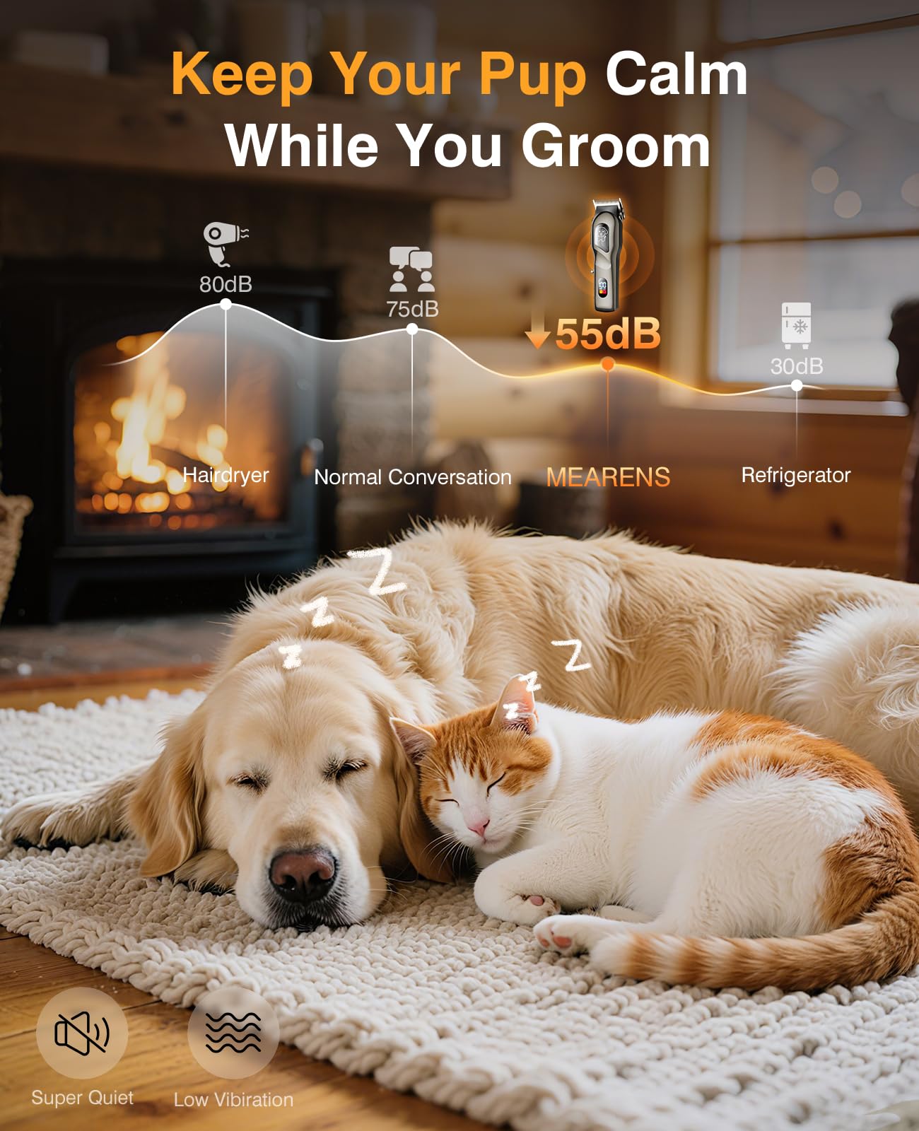 Dog Clippers for Grooming, Dog Grooming Kit for Heavy Thick Hair, Low Noise Cordless Pet Hair Trimmer with Stainless Steel Blade, Professional Rechargeable Hair Trimmer for Dogs and Cats Gunmetal