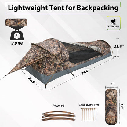 GEERTOP Ultralight Backpacking Single Person Tent Waterproof Camping 1 Man Bivy Tent for Outdoor Camp, Hiking Travel