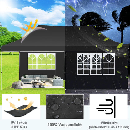 COBIZI Canopy 10x20 Pop Up Canopy Tent with 6 Sidewalls, Waterproof Commercial Canopy Ez Outdoor Instant Gazebo UV Protection 50+ Event Shelter, Garden Tents for Parties with Sandbags, Black