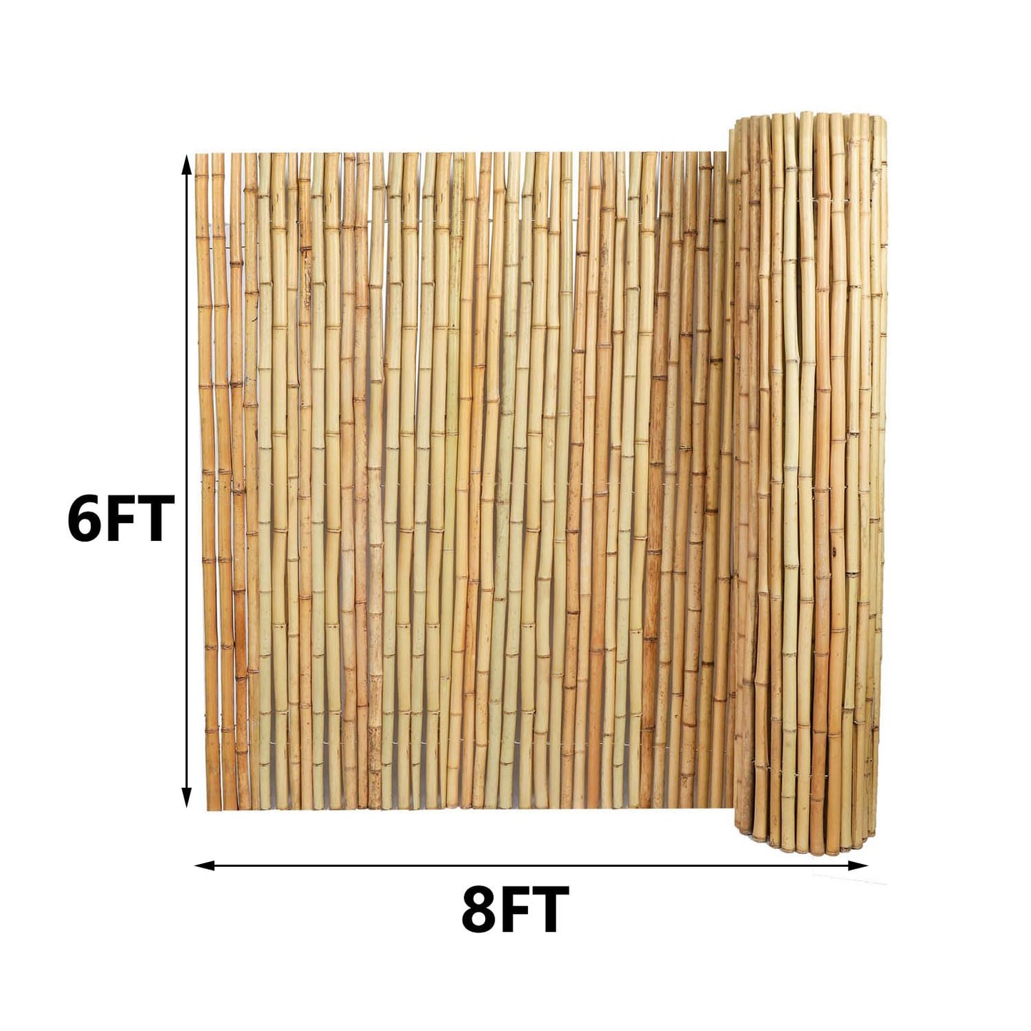 6ft x 8ft Natural Bamboo Fence Roll, Outside Bamboo Privacy Fencing, Natural Privacy Screen Panels for Garden, Outdoor