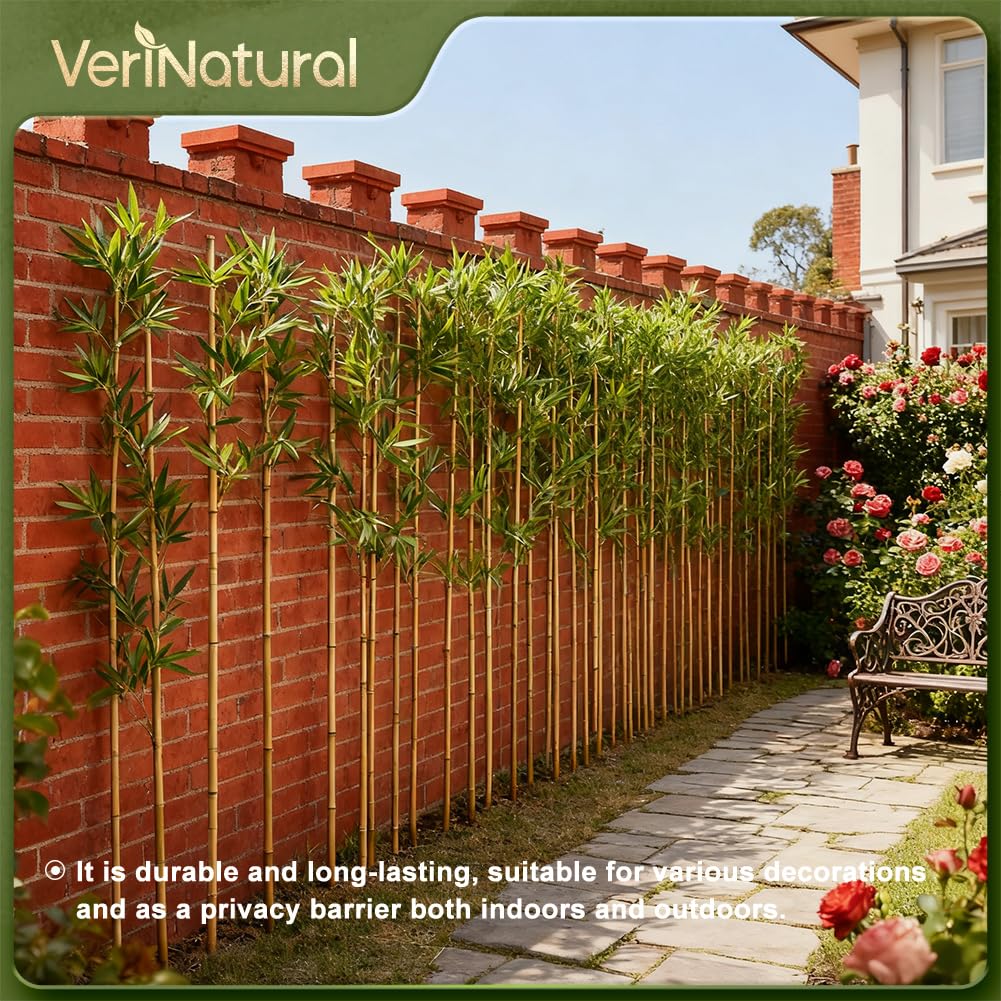Artificial Bamboo Plant 7Ft Privacy Fence Screen - Real Bamboo Poles & UV-Resistant Faux Leaves for Indoor Outdoor, Fake Plants for Garden, Patio - Balcony Privacy Cover,Decorative Fencing 24Pcs,VN144