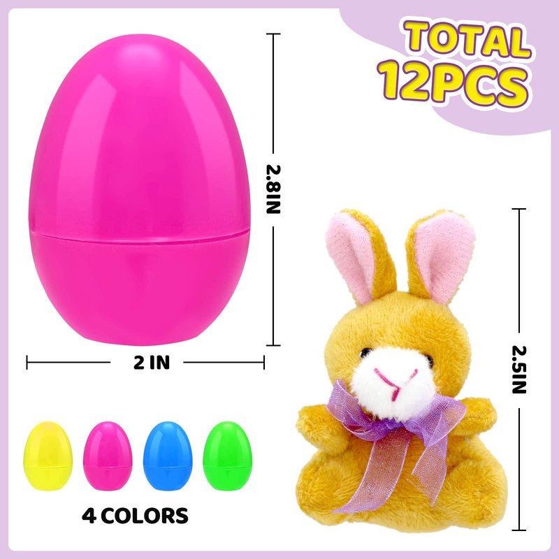 Tuzuaol 12 Pcs Easter Eggs Filled with Mini Plush Animals Toy for Easter Basket Stuffers, Prefilled Easter Eggs for Easter Party