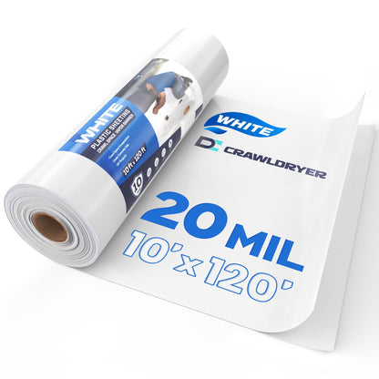 Crawldryer White Plastic Sheeting, 20 Mil 10' x 120', Crawl Space Vapor Barrier, White Vapor Barrier, Plastic Sheeting Heavy Duty, Polyethylene Plastic Rolls for Garden, Crawlspace, Basement, White