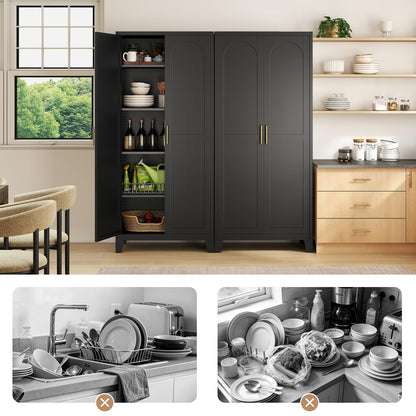 Zevemomo 70.87" H Metal Kitchen Pantry Cabinet, Freestanding Cupboard with 2 Doors and 4 Adjustable Shelves, Tall Metal Storage Cabinet for Kitchen, Bathroom, Dinning Room or Laundry Room （Black）