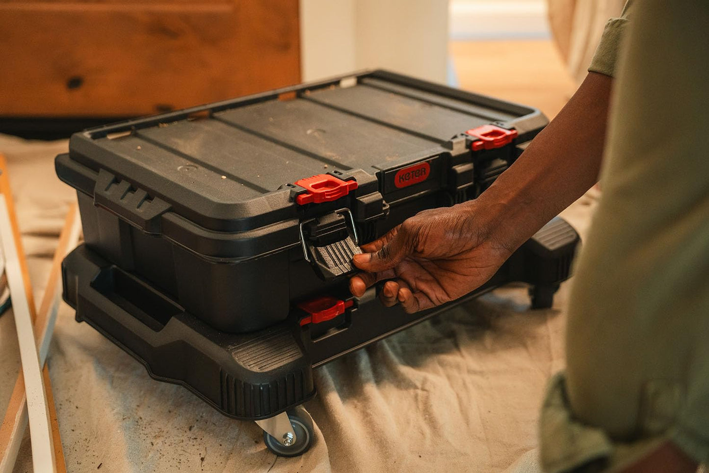 Keter Stack-n-Roll 3-Piece Rolling Tool Storage System – Includes Dolly, Tool Box & Deep Power Tool Case | Modular Mobile Tool Organizer | Stackable Design for Garage, Jobsite & Workshop